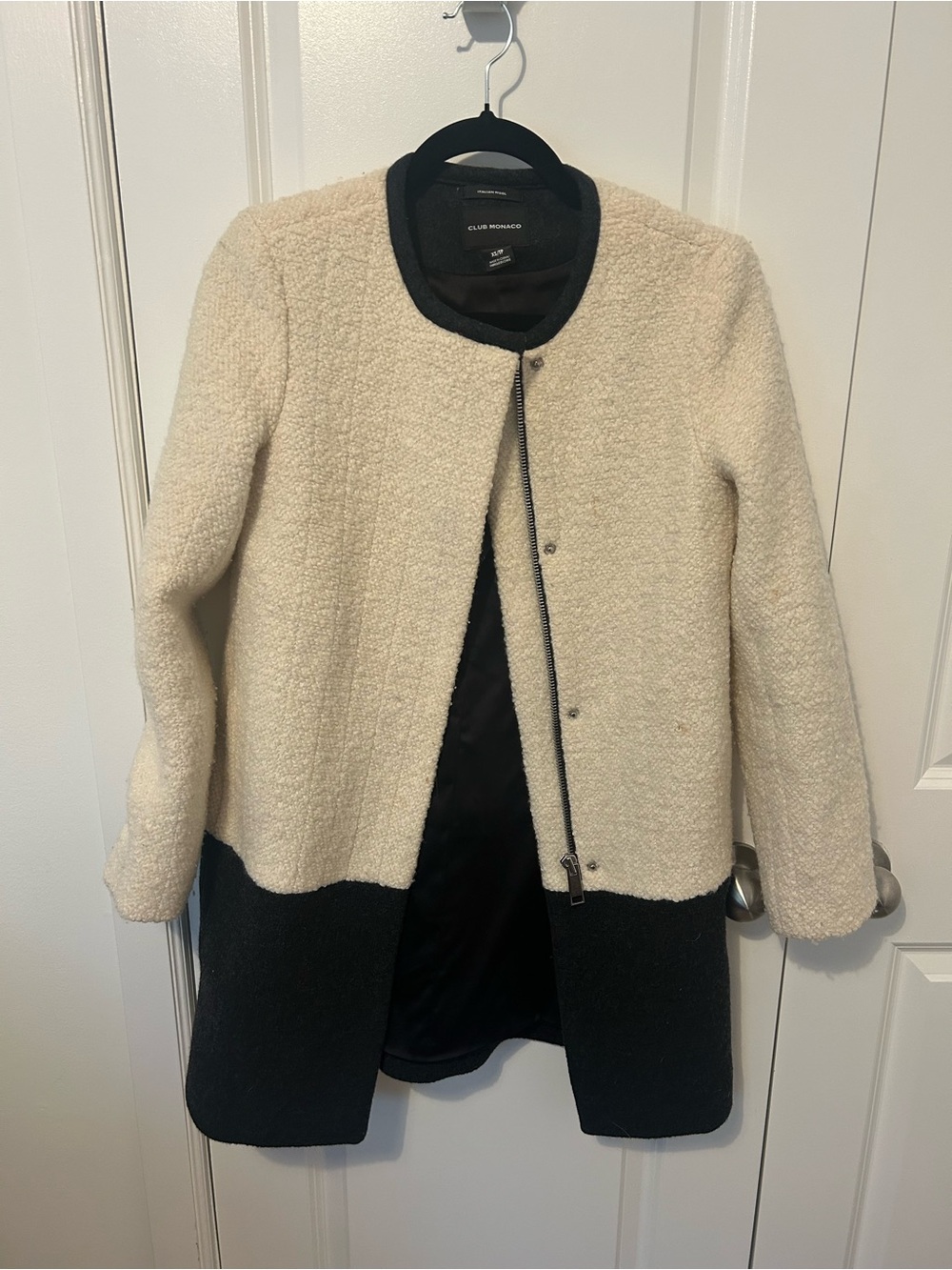 Club Monaco Two-Tone Cream and Black Italian Wool Coat - XS